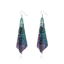 Lightweight Sequin Dangle Earrings Metal Mesh Grid Tassel Drop Earrings Colorful Sequin Earrings for Women Disco Party Bar (Colourful)