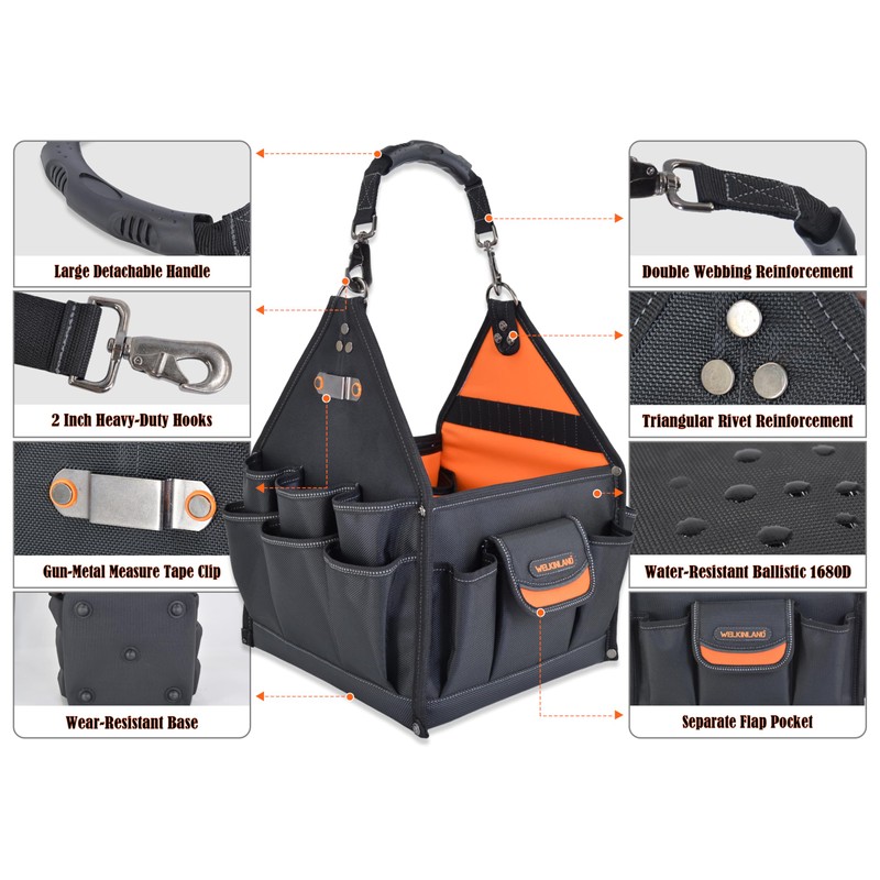WELKINLAND 40-Pockets Tool tote, 25L Tote tool bag, Tech tools