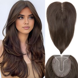 WIGNEE Upgraded Hair Topper Dark Brown Hair Toppers for Women Synthetic layered Hair Toppers for Thinning Hair 14 Inches Hair Pieces for Thinning Hair with Natural Bangs Hair Toppers