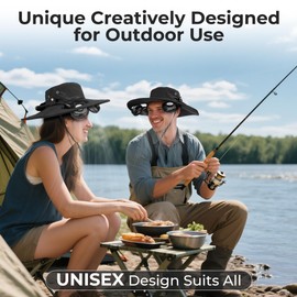 AMACOOL 2-in-1 Hands-free Hat Fan with 5200mAh Detachable Neck Fan, UPF 50+ Wide Brim Sun Hat, 16Hrs Running, 3-Speed Adjustable, Fishing Essentials for Men Women Camping Travel Delivery Outdoor-Black