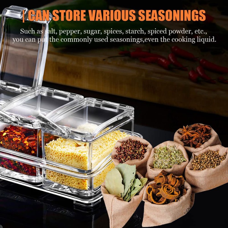 V·RESOURCING Clear Seasoning Box, 3 Pieces Seasoning Rack Spice Pots