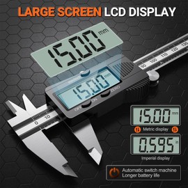 Digital Vernier Caliper, Preciva 150mm Electronic Precision Calipers Measuring Tool with LCD Screen, Micrometer Stainless Steel with Mm/Inch Conversion, Splash Resistant, Silver and Black
