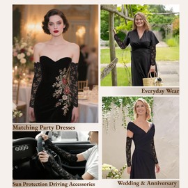 Sleeves to Cover Arms for Women, UPF 50+ Floral Lace Wedding Gloves, Long Fingerless Bridal Sleeves for UV Protection & Tattoo Cover-Up (Breathable Hollow Out Design) (Black)