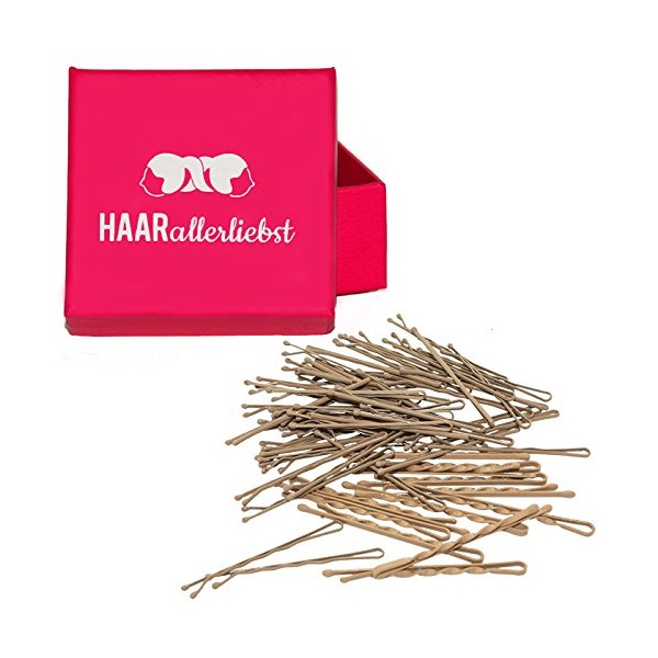 HAARallerliebst Hair Clips Set (50 Normal + 12 Twisted for Ultra Hold | Beige) with Box for Storage (Box Colour: Pink)
