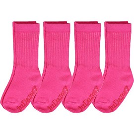 juDanzy 4 Pack of Mid-Calf Ribbed Socks with Anti-Slip Grips for School Uniform, Soccer, Sports, AFO, Hot Pink, 6-10 Years