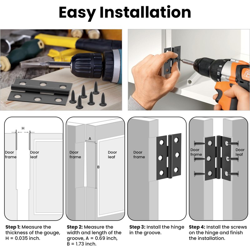 ZIUZI 16 Pcs Small Stainless Steel Door Hinges, 2 inch