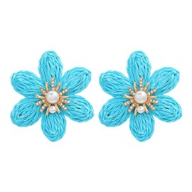 TOFBS Earrings for Women Boho Raffia Flower Earrings with Pearl Fashionable Retro Earrings Personality Summer Tropical Beach Gifts Jewellery