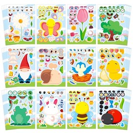 Aowplc Spring Make-a-Face Stickers for Kids 48 Sheets Mix 'n Match Cute Spring Crafts & Party Favors