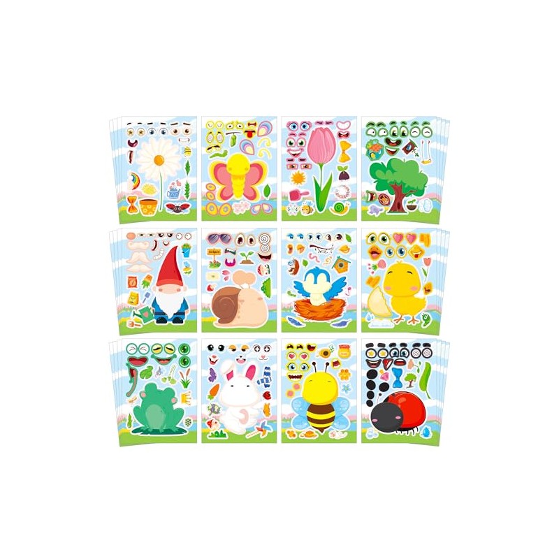 Aowplc Spring Make-a-Face Stickers for Kids 48 Sheets Mix 'n