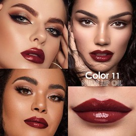 HHLTOH Lip Oil Gloss, Tinted Lip Stain for Women, Hydrating Lip Plumper with Creamy Texture & Chocolate Scent, Moisturizing Gloss for Dry Lips #11 (0.13 fl oz)