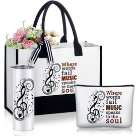 Sieral 3 Pcs Women Music Gift Set for Music Lover Tote Bag Makeup Bag Tumbler for Christmas Teacher Appreciation Gifts