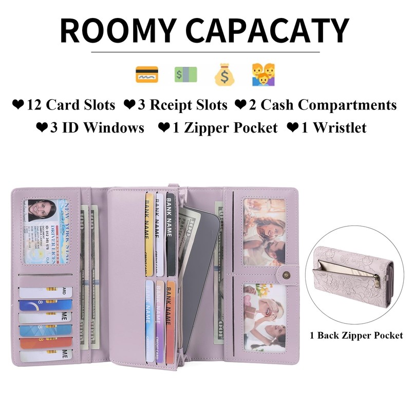 Wallets for Women Vegan Leather RFID Blocking Card Holder Trifold