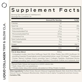 Codeage Suplemento de Colágeno Líquido Sabor Vainilla, Beauty Trim & Glow, Péptidos de Colágeno Liposomal, Ácido Linoleico Conjugado Con Cla, Ácido Hialurónico, Vitamina E, Hidrolizado, Sin Omg, 453 M