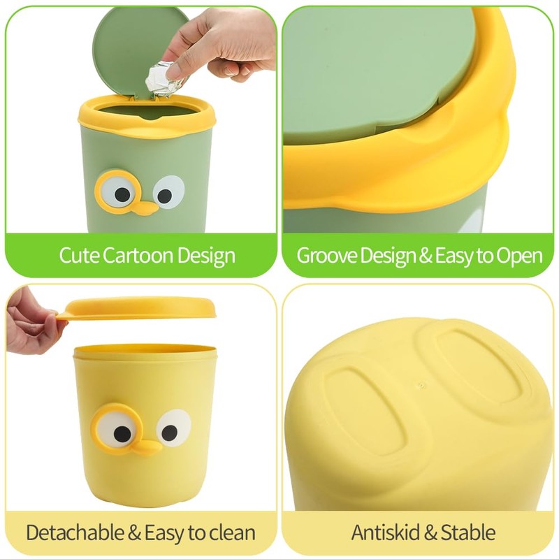 IBEQUEM Table Rubbish Bin with Lid, Cute Small Bin with