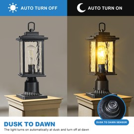 Zanritelit Dusk to Dawn Outdoor Lamp Post Light for Lawn Porch Backyard Passages, Waterproof Aluminum Pier Mount Outdoor Lighting, Black Outside Pole Post Lantern with Pier Mount Base and Clear Glass