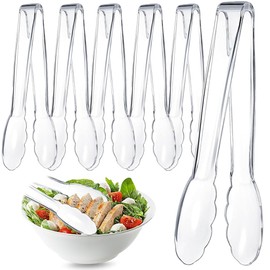 Clear Kitchen Tongs, 6 Pcs - 8.85in/22.5cm Buffet Plastic Disposable Tongs for Serving Food, Ice, Salad, Barbecue, Cookies