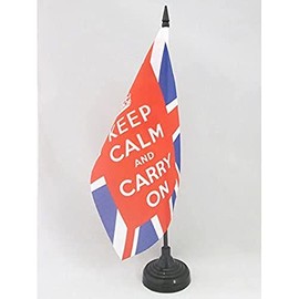 Keep Calm and Carry On UK Table Flag 5'' x 8'' - Union Jack - United Kingdom Desk Flag 21 x 14 cm - Black plastic stick and base - Drapeau Keep Calm and Carry On UK AZ FLAG