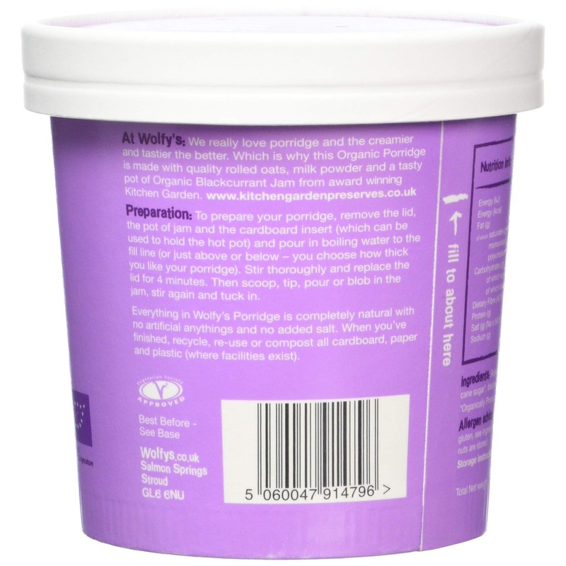 Wolfy's Organic Porridge with Blackcurrant Pot, 90 g, Pack of