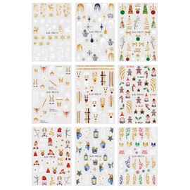 Christmas Nail Stickers, 9 Sheets Self-Adhesive Nail Decal Colorful Hand Drawn Nail Art Decoration Design Supplies