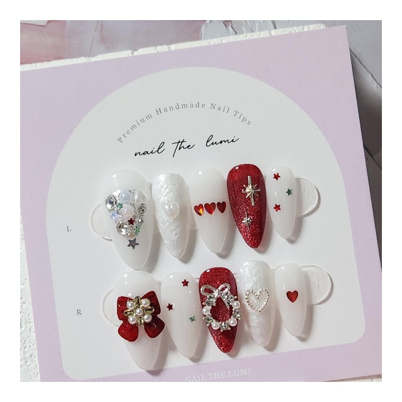 Holly Love Christmas ❤️ Handmade Nail Tips - Stiletto /