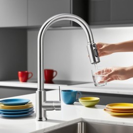 Kitchen Faucets with Pull Down Sprayer Gun Grey 304 Stainless Stee Brushed Nickel Bar Faucet High Arc Double Hole Commercial Sink Faucet (Pull Down, Silver)