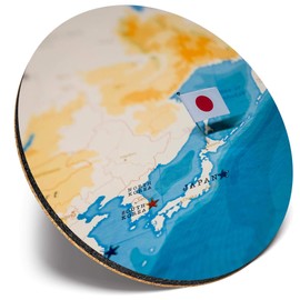 Round Single Coaster - Japanese Flag Japan Travel Map |Glossy Quality Coasters | Tabletop Protection for Any Table Type #45431