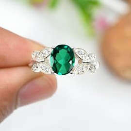 JEWELSTREZORO Gemstone Band Ring 925 Sterling Silver Ring Men's & Women's Band Ring Gift Item Jewellery TSR1251AA, Gemstone Precious metal gemstone, Emerald grown in the laboratory