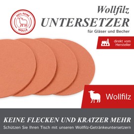 Coaster Felt Design Felt 100% Wool Felt Pack of Filzbrand Round 10 cm Diameter, 3 mm thick, Pack of 4)