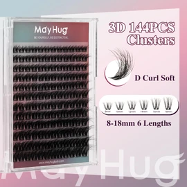 Mayhug Natural Lash Extension 144Pcs Lash Clusters Wispy Eyelash Extensions 8-18 MM Individual Lashes Extensions D Curl DIY Lash Extension at Home (Prism)