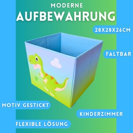 TE-Trend Dinosaur Motif Yellow Shelf Storage Box Children's Room Folding Box Storage Basket Embroidered as Toy Box for Girls Room Multicoloured