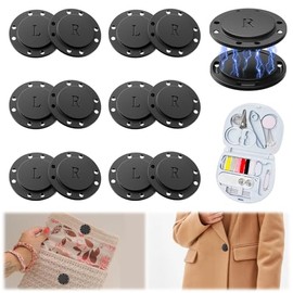 6 Pairs of Magnetic Buttons, Press Studs Magnetic Buttons for Sewing, 26 mm Magnetic Closure with Mini Sewing Kit, Pocket Magnetic Closures, Press Stud Large for Clothing, Windbreaker, Bag, Handmade,
