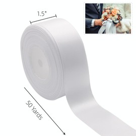 TANG SONG 1.5" Solid Satin Ribbon 50 Yards Roll for Wedding Details Crafting Projects Sewing Projects Gift Wrapping (White)