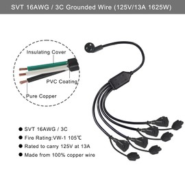 KUNCAN 4 Way Power Splitter - 45 Degrees Lower Right Corner Downward Angled US Flat Plug 1 to 4 Extended Outlets Male to Female SVT 16AWG Extension Cable Strip for Home, Office, School (White 2-Pack)