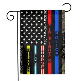 Military American Flag Army Police Cop Firefighter Fire Blue Green Red Thin Line Black No One Fights Alone Nylon Burlap Linen Fabric Garden Flag Farmhouse Mailbox Decor Welcome 12x18 Double Sided