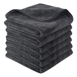 SINLAND Microfiber Car Drying Towels Ultra Absorbent,No Streaks,Scratches, or Water Spots,Wash Cleaning Auto Detailing Towels 380gsm 16inch x 24inch 6 Pack Grey
