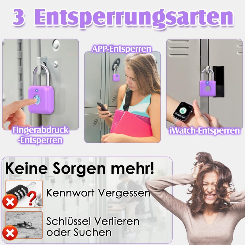 Anweller Fingerprint Padlock with Fingerprint Small for Gym, Office, Home,