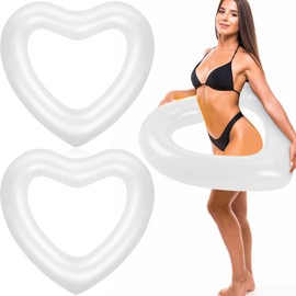 Junkin 47.3 x 39.4 Inch White Heart Pool Float Inflatable Swim Float Water Ring Bachelorette Pool Float Loungers Tube Swimming Pool Float for Engagement, Wedding, Summer Beach Party(1 Pc)
