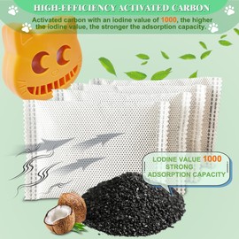 Shurex Unscented Cat Litter Box Deodorizer Kit Stick-On Activated Carbon Odor Eliminators Compatible with most manual and automatic litter boxes (4 Refills+ 1 Box) (Orange, Unscented)