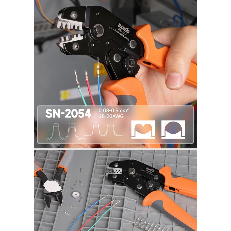IWISS SN-2054 Precision Simultaneous Crimping Pliers, Ratcheting Type, Open Barrel
