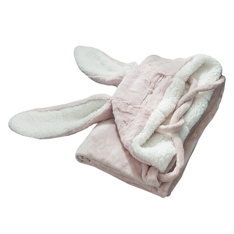 Hooded Blanket Wearable Polyester Plush Rabbit Ear Hooded Blanket Throw