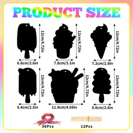 JULMELON 36 PCS Summer Crafts, Rainbow Scratch Art Summer Gifts Magic Color Ice Cream Scratch Cards DIY Sweet Candy Ornament for Party Favors School Activities