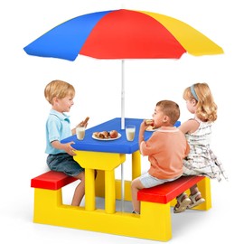 Costzon Kids Picnic Table, Indoor & Outdoor Table and Bench with Removable Umbrella, Portable Toddler Picnic Table and Chair Set for Garden, Backyard, Patio
