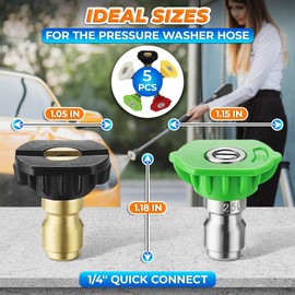 5PCS Pressure Washer Nozzle Tips – 1/4" Quick Connect, 2700 PSI Spray Nozzles, 0° to 65° Spray Angles, Stainless Steel Power Washer Tips for Car Wash, Patio, Driveway, Deck, Fence & Outdoor Cleaning