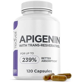 Teaveli Suplemento avanzado de apigenina con resveratrol para una biodisponibilidad superior 50 mg de apigenina para favorecer el sueño sin