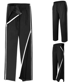 Mens Tear Away Pants Cotton 2 Side Zippers Snaps Post Surgery Breakaway Pant Full Open Down Rip Off Sweatpants for Hip Replacement Black S