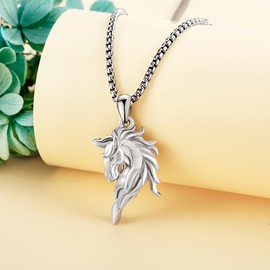 HUKKUN Horse Necklace Sterling Silver White Horse Jewelry Gift for Men