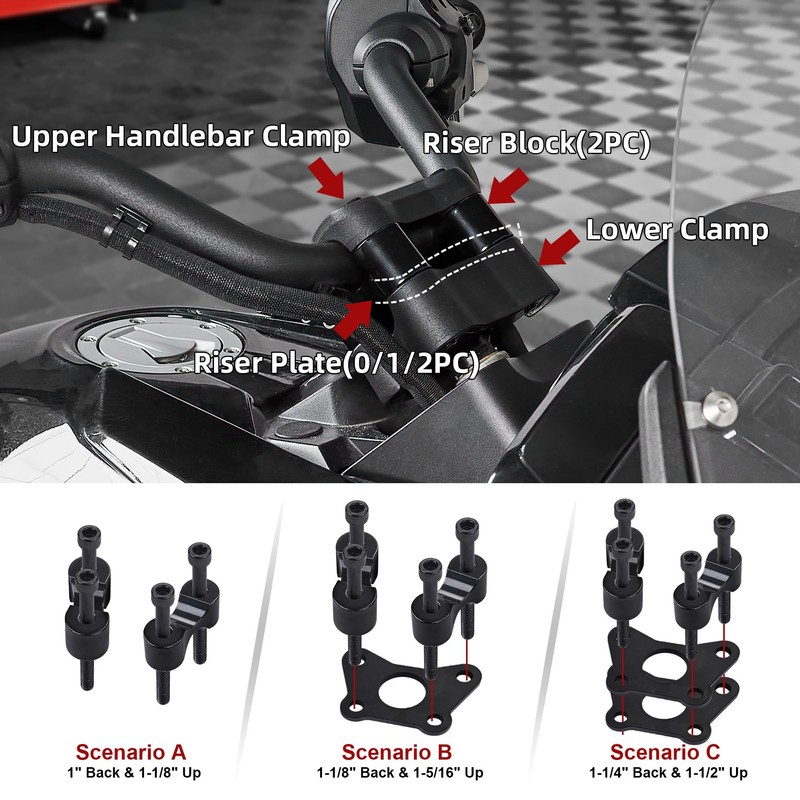 Billet Aluminum Handlebar Riser Kit with Riser Blocks Fit For