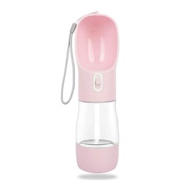 Botella de Agua para Perro portátil con Compartimento para Agua de 258 ml y Comida de 200 ml, a Prueba de Fugas, útil para Viajes (Rosa)