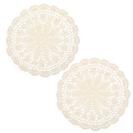 Tyqour 2 Pcs Beige Crochet Doilies for Tables 9.45 Inch Round Handmade Lace Placemats Vintage Furniture Doilies Knitted Tablecloth Corrugated Edge for Kitchen Dining Room Wedding Party Decor