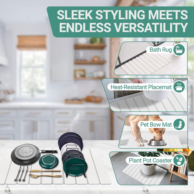 Large Stone Dish Drying Mat - Super Absorbent, Fast Drying